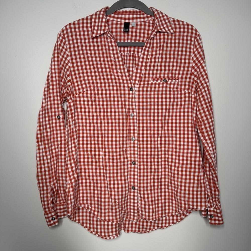 KUT from the Kloth Gingham Button Down Shirt Red White Plaid Women’s M